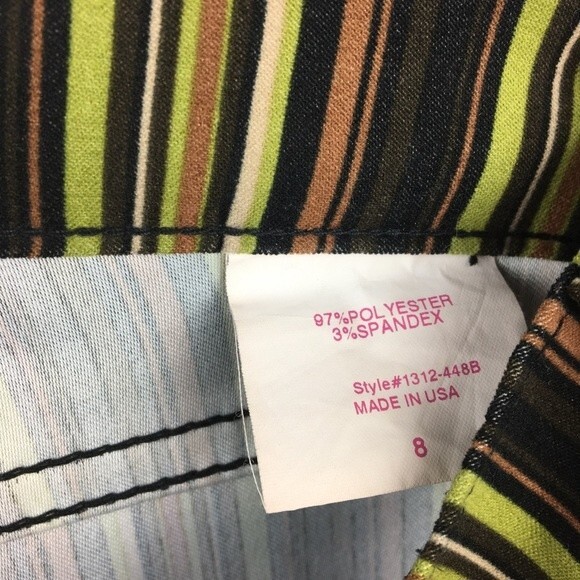 Arden B Green & Black Striped Velvet Soft Retro Flair Trouser Pants 8 - Picture 7 of 9